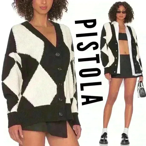 PISTOLA Denim Evelyn Oversized Diamond Cardigan - Picture 1 of 16